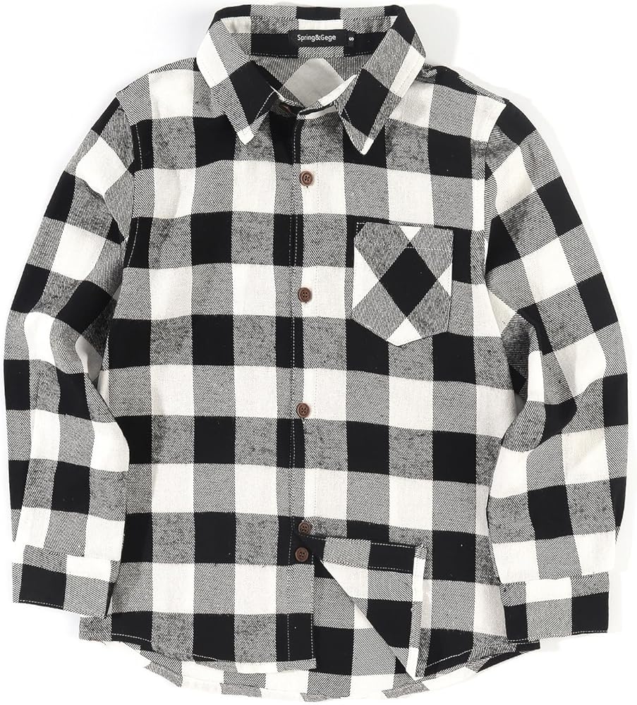 Spring&Gege Boys Casual Long Sleeve Plaid Flannel Button Down Shirt for Children (2-14 Years)