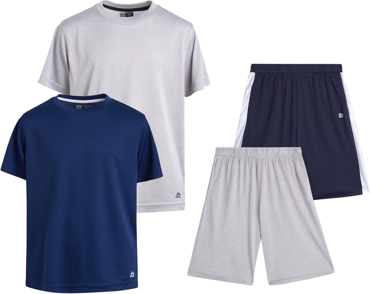 RBX Boys' Active Shorts Set - 4 Piece Dry FIt T-Shirt and Performance Mesh Gym Shorts - Athletic Outfit Set for Boys (8-20)