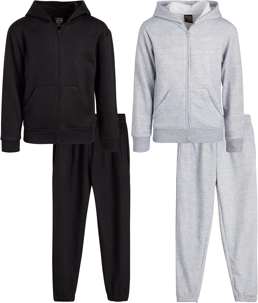 Boys' Fleece Jogger Set - 4 Piece Basic Solid Full Zip Hoodie and Sweatpants (Size: 8-18)