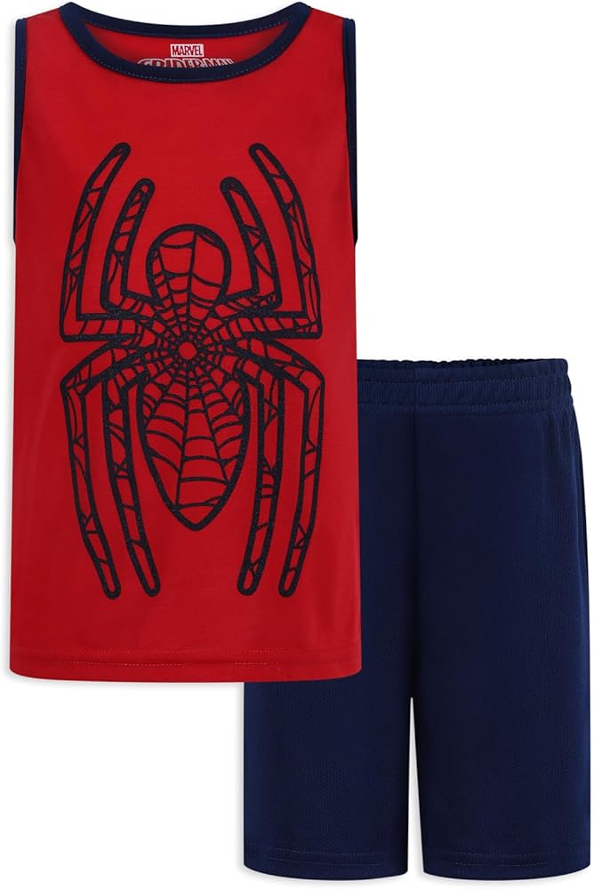 Marvel Spider-Man Boys Tank Top and Shorts Set for Toddlers and Little Kids – Navy/Red