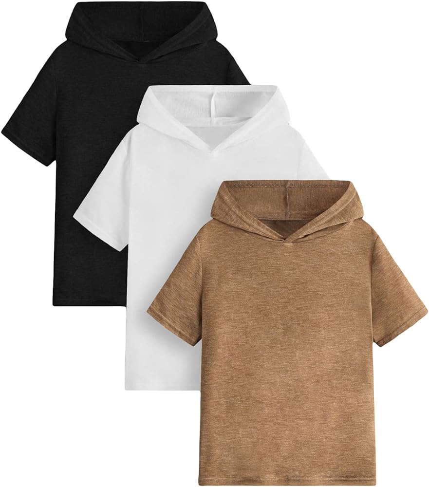 Verdusa Boy's 3pack Casual Solid Short Sleeve Hooded Tee Shirt Top