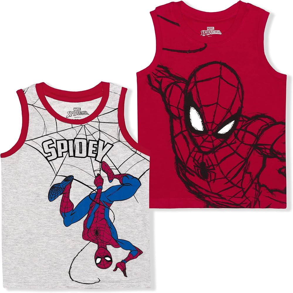 Marvel Spider-Man Boys 2 Pack Tank Top for Little Kids – Red/Grey