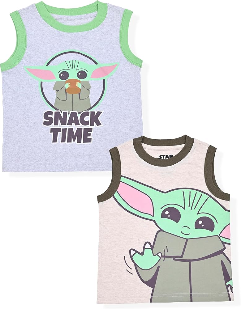 STAR WARS Grogu Boys 2 Pack Tank Tops for Infants, Toddlers, and Big Kids – Beige/Grey