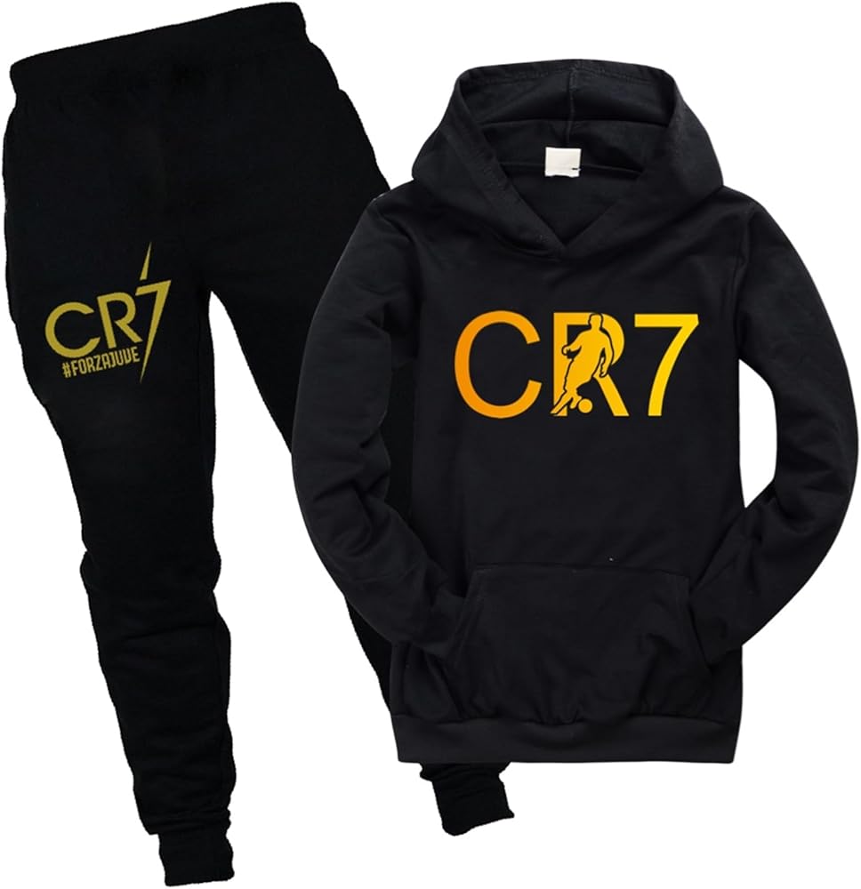 Casual 2 Piece Outfits for Boys Girls,Cristiano Ronaldo Hoodies and Sweatpants Sets Classic Sweatshirts with Pocket