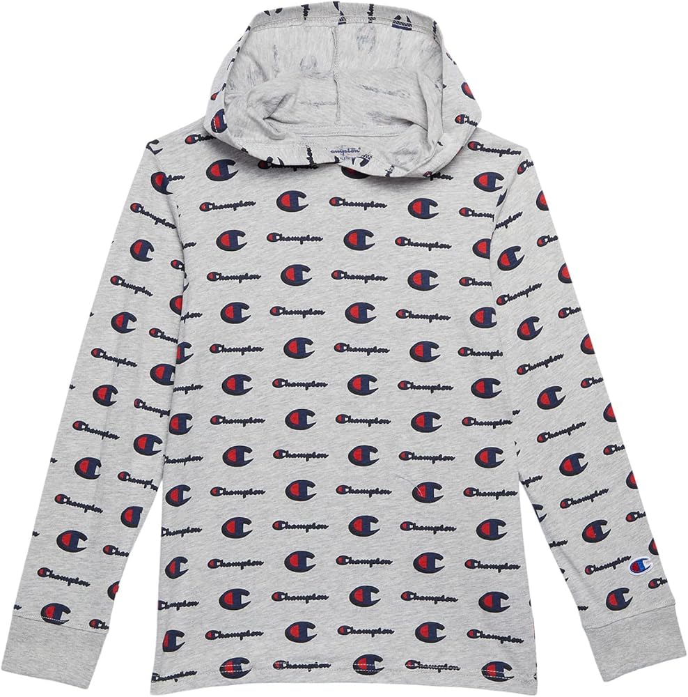 Champion Boy's All Over Print Hooded Long Sleeve Tee (Big Kids) Oxford Heather LG (16-18 Big Kid)