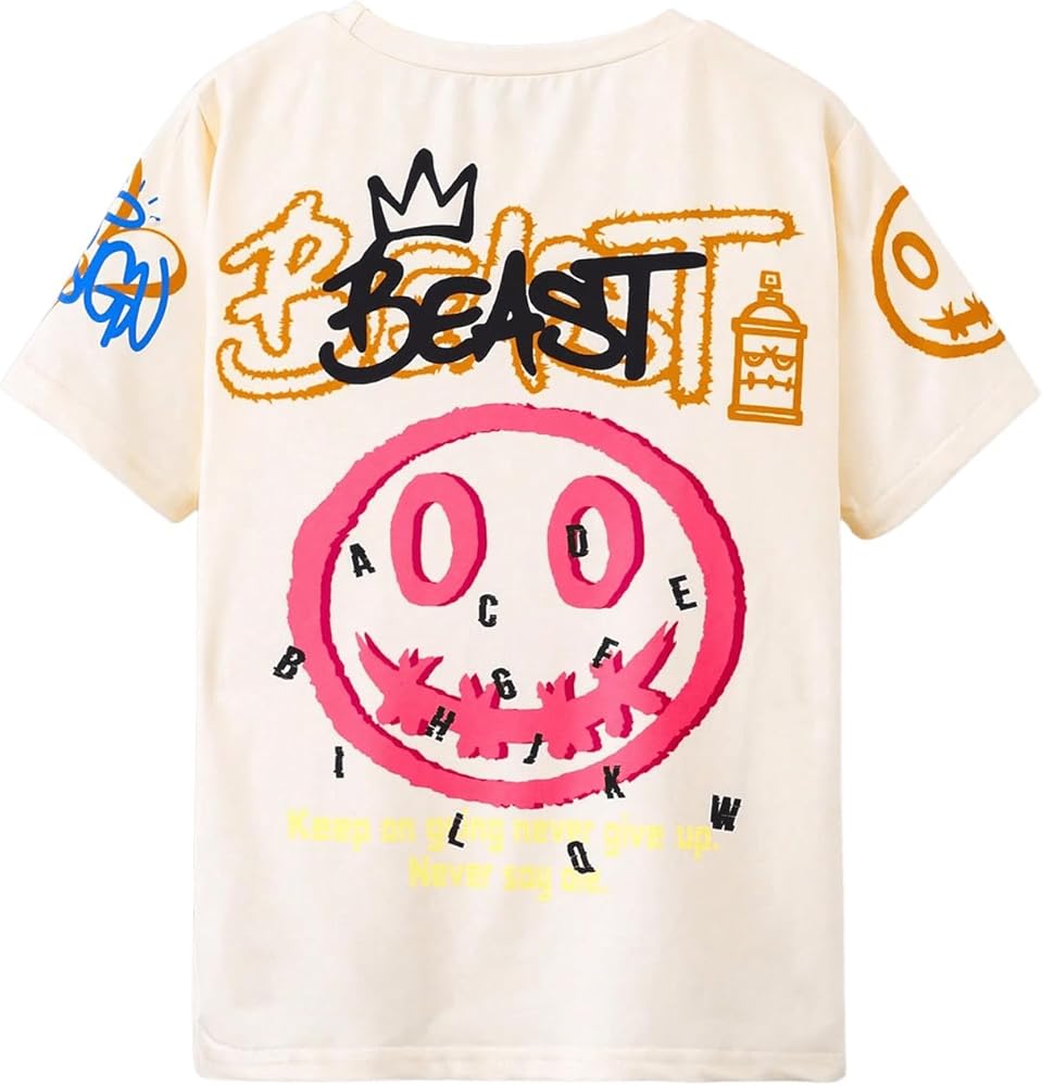 SHENHE Boy's Cartoon Letter Graphic Tees Short Sleeve Loose T Shirts Summer Tops