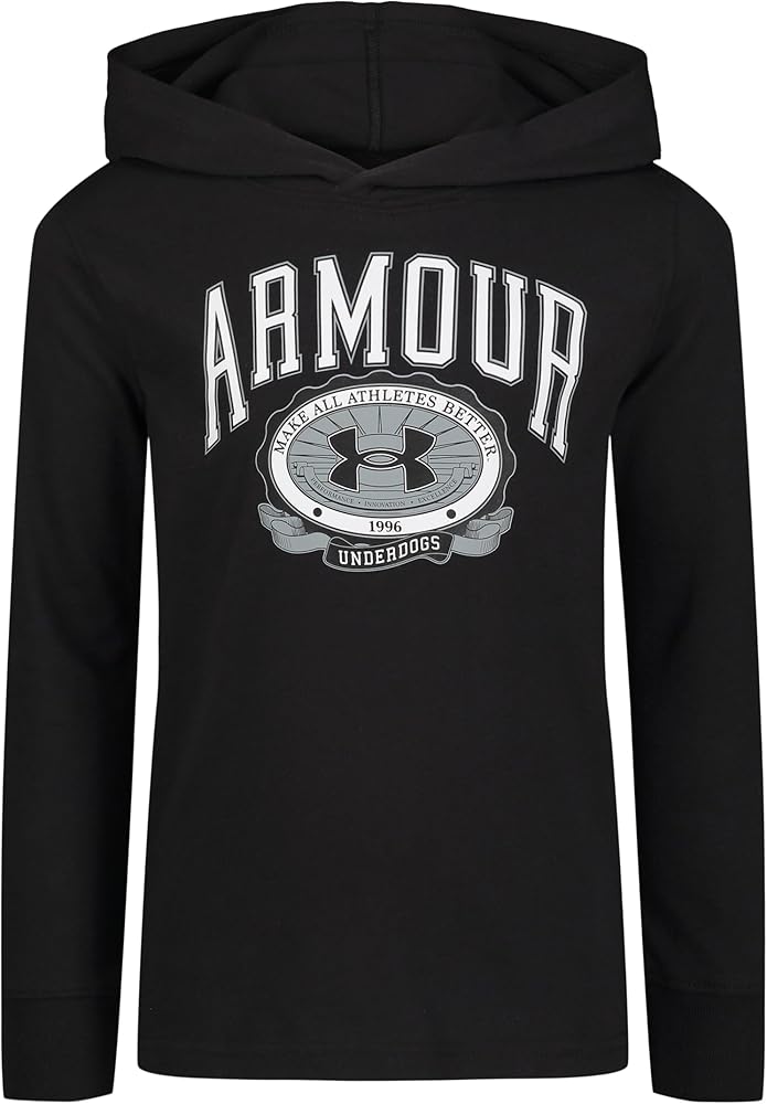 Under Armour Boys Long Sleeve Shirt, Crewneck, Lightweight and Breathable, Black - Hooded, 4T US