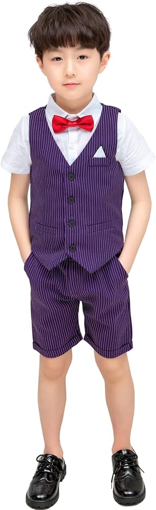 Boy Dress Clothes Kids Vest Short Set Toddler Summer Suit for 4Pcs Shorts and Shirt Outfits 2-10 Years Purple