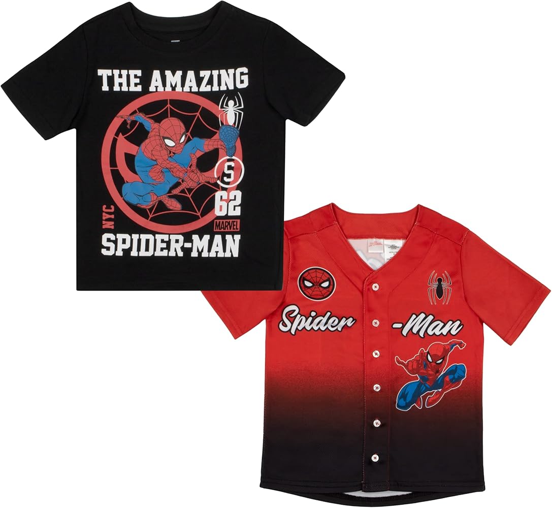 Marvel Spider-Man Boys T-Shirt 2-Pack, Spiderman Baseball Shirt and Tee 2-Pack Bundle Set for Boys