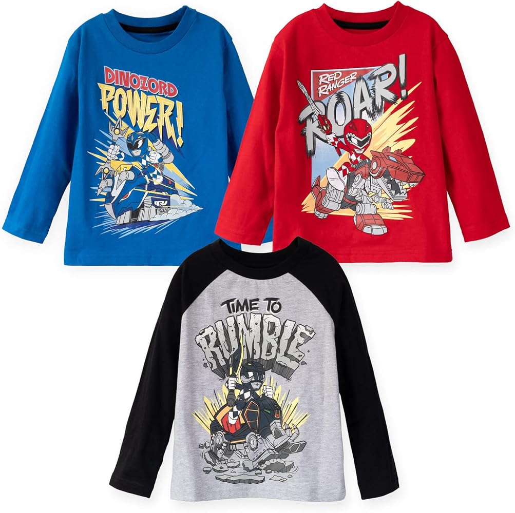 Power Rangers Blue Ranger Red Ranger Zach 3 Pack Cosplay T-Shirts Toddler to Little Kid