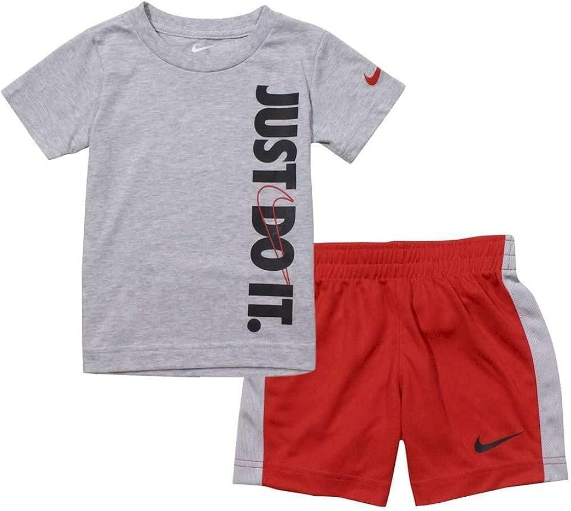 Nike T-Shirt/Shorts Set University Red/Grey Little Boy's 2-Piece Just Do It Sz 6