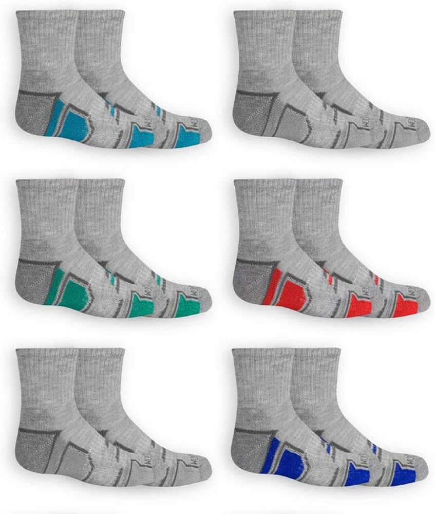 Fruit of the Loom boys 6-pair Half Cushion Ankle Socks (Medium, Grey Multi)