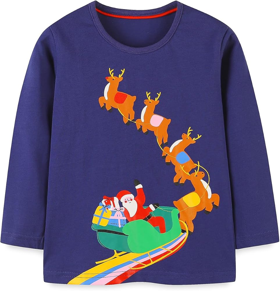 Toddler Boys Girls Christmas Shirts Long Sleeve Tees Little Kids Ugly Xmas Funny Reindeer Santa Tops 2-7 Years