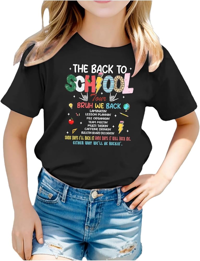 Children First Day of School Shirt Teacher's Back to School Graphic Tee Tops Casual Loose Fit Short Sleeve Outfits