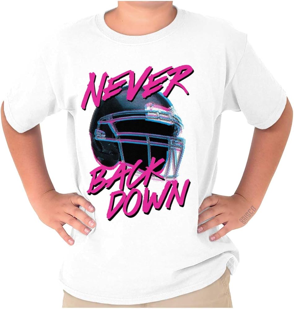 Football Jock Helmet Never Back Down Boys Kids T Shirt Tees Tops