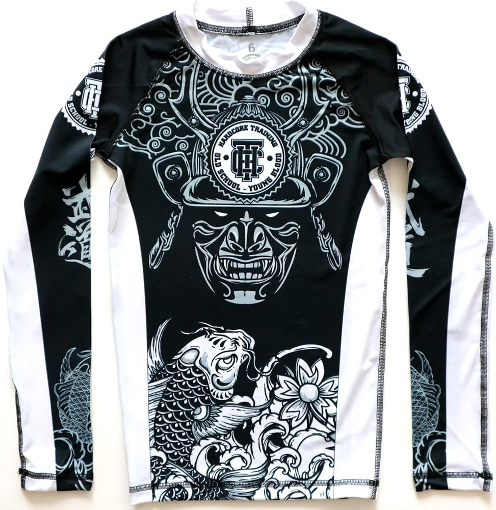 Hardcore Training Kids Rash Guard Koi Compression Shirt Unisex Base Layer Tights No Gi BJJ Fitness MMA Workout Grappling