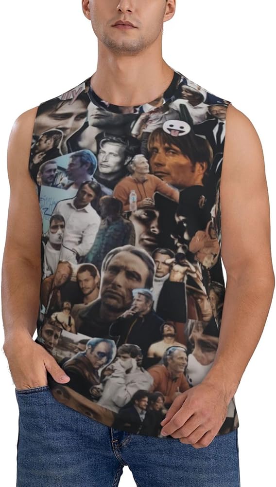 Mads Mikkelsen Tank Top Boys Summer Casual Novelty Polyester Sleeveless Tee Shirts for Men