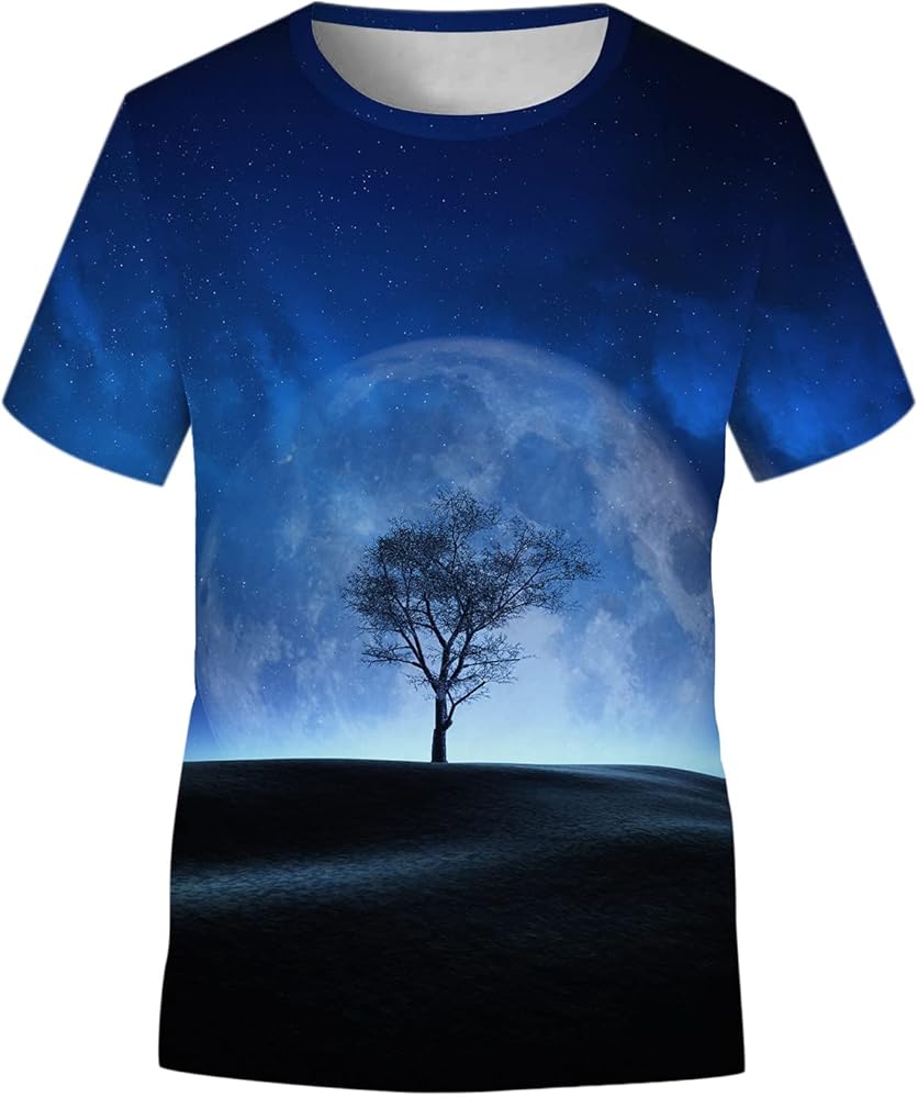 Children Kids Galaxy Print Tops Short Sleeve Tree T-Shirt Casual Clothes for Teen Girls Boys