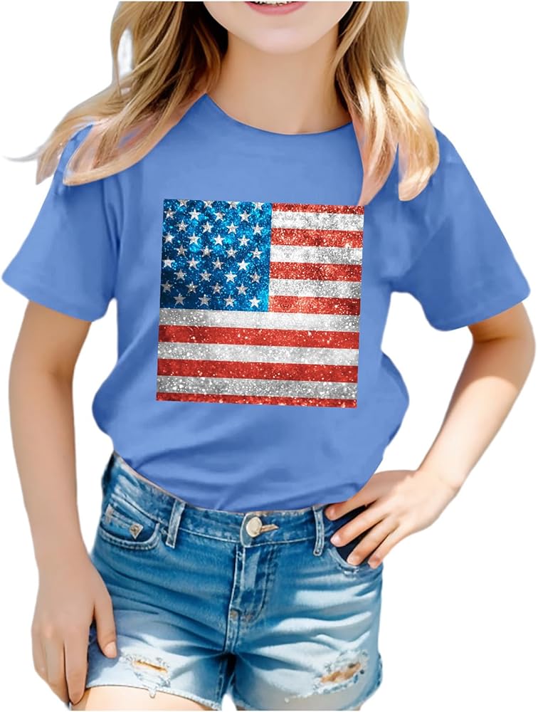 4th of July Shirt for Toddler Boy Girl Patriotic Print Tops Tee Fashion Short Sleeve Crewneck Independence Day Shirts Unisex