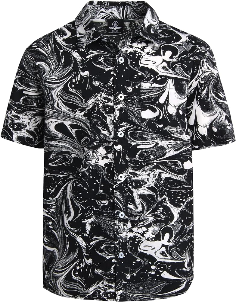 Volcom Boys Button Down Shirt - Casual Woven Cotton Short Sleeve Hawaiian Shirt - Summer Collared Shirts for Boys (8-16)