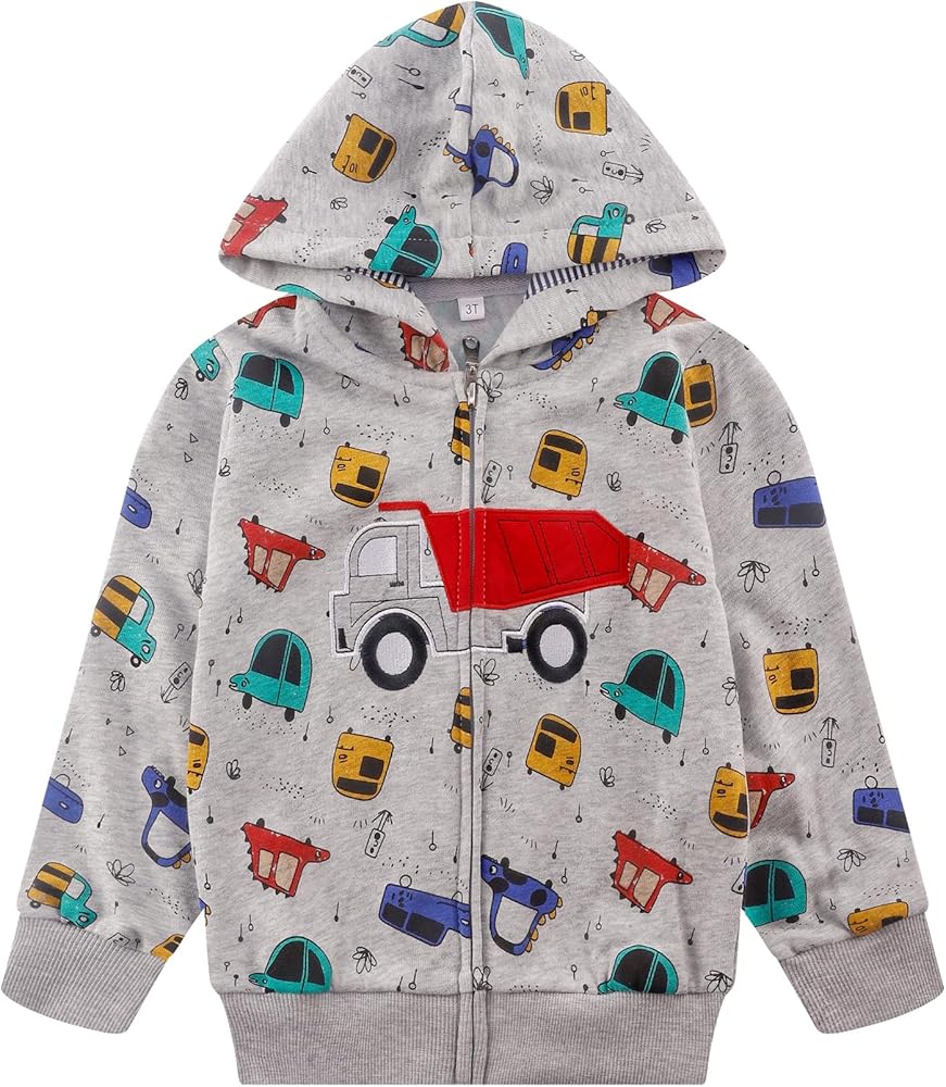 Baby Boys Zip Up Hoodie Toddler Boys Jacket Cartoon Winter Long Sleeve Hooded Sweatshirt Tops Fall Coat Kids 2-7 Years