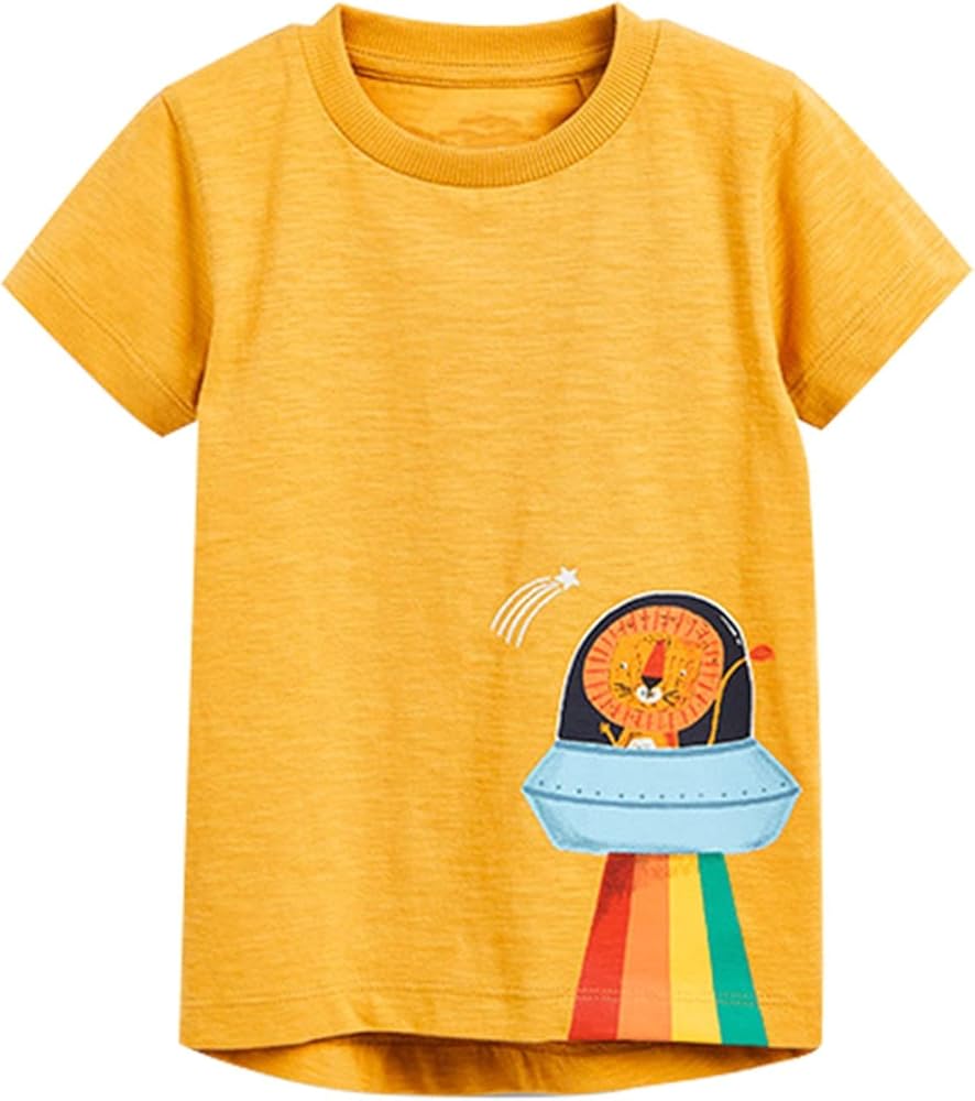 Toddler Boys' Short Sleeve Tees Cotton Casual UFO Animal and Rainbow Graphic Crewneck Summer Top Clothes T 5