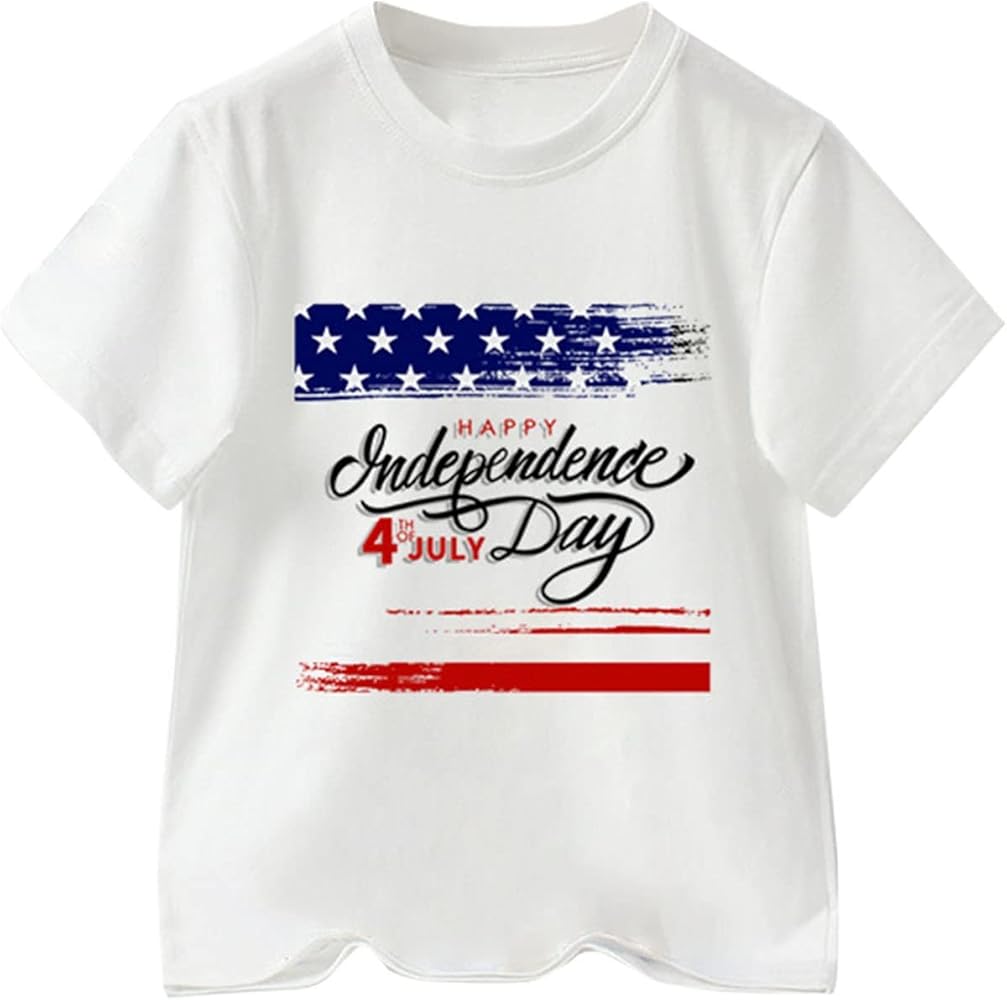 Boys Happy 4th of July Shirt USA American Holiday T-Shirt Baby Boy Cotton Linen Solid Color Shirt