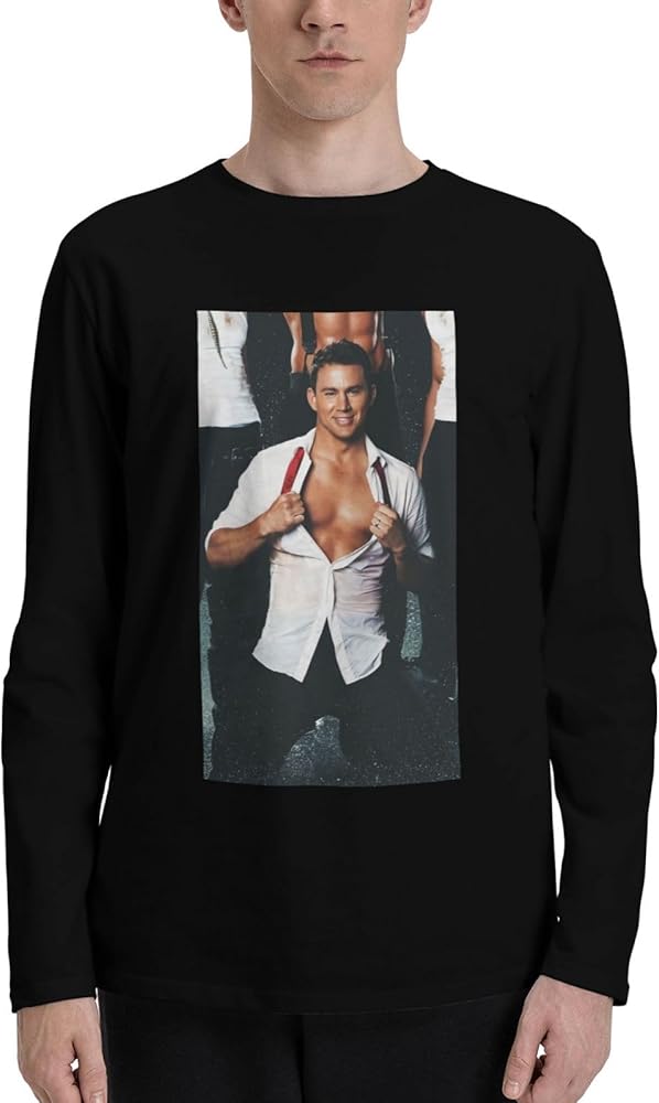 Channing Tatum T Shirts Mens Loose Fit Casual Athletic Long Sleeve Round Neckline Cotton T Shirts Tops