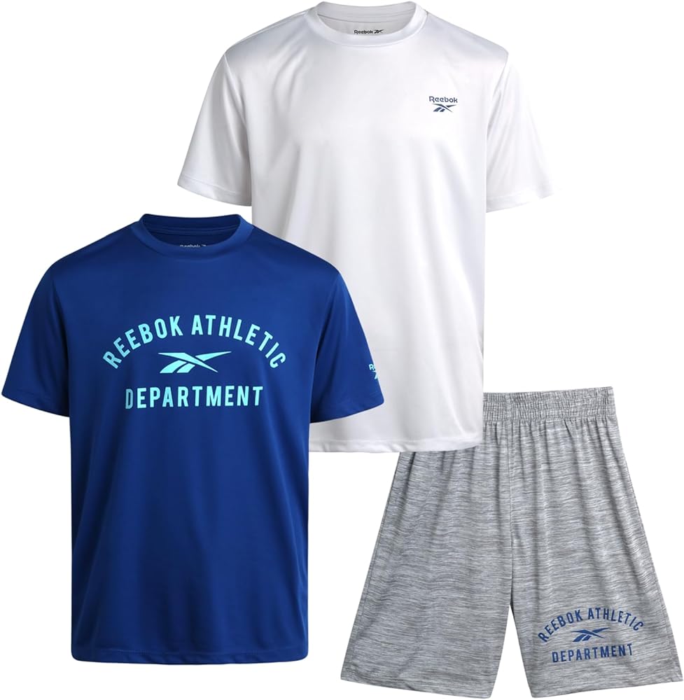 Reebok Boys' Active Shorts Set - 3 Piece Performance T-Shirt, Tank Top, and Shorts - Athletic Clothing Set for Boys (8-12)