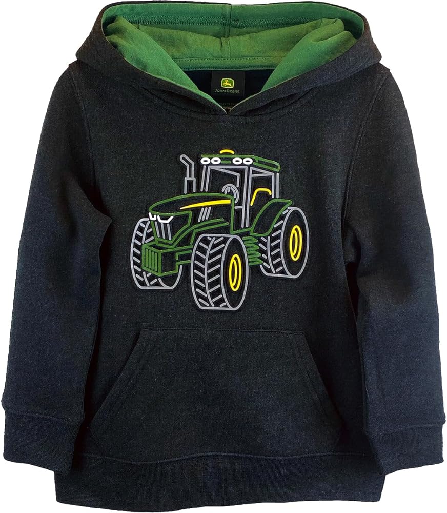 John Deere Boys Black 3D Tractor Hoodie Sweatshirt Sizes 5, 6, 7