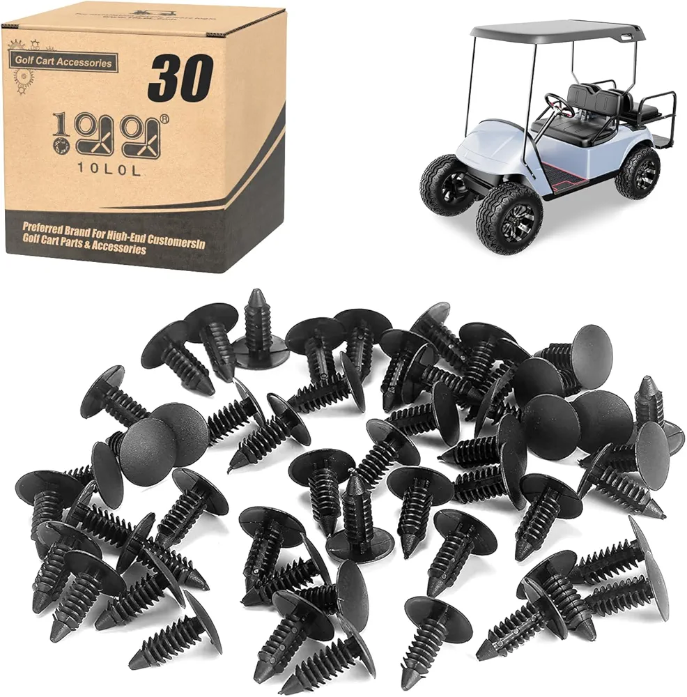 10L0L Universal Plastic Rivets for EZGO Club Car Yamaha Golf Cart, Auto Body Fastener Push Pin Screw Panel Fixings Clips Black