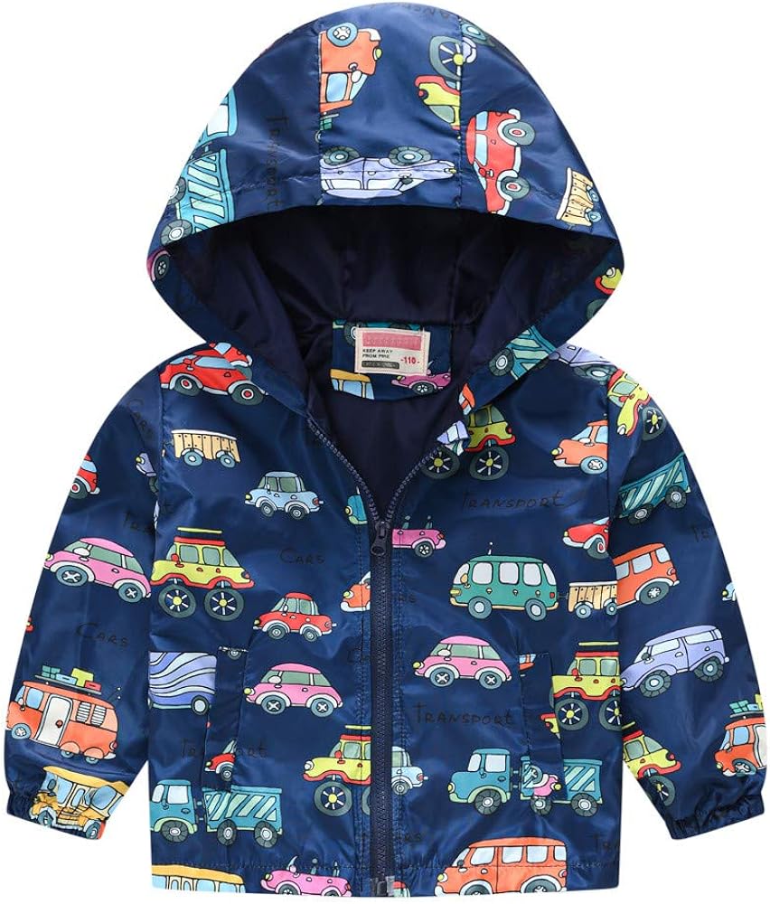 Toddler Boys Girls Windbreaker Dinosaurs Print Casual Outerwear Lightweight Zip Hooded Jacket Summer Dust Coat