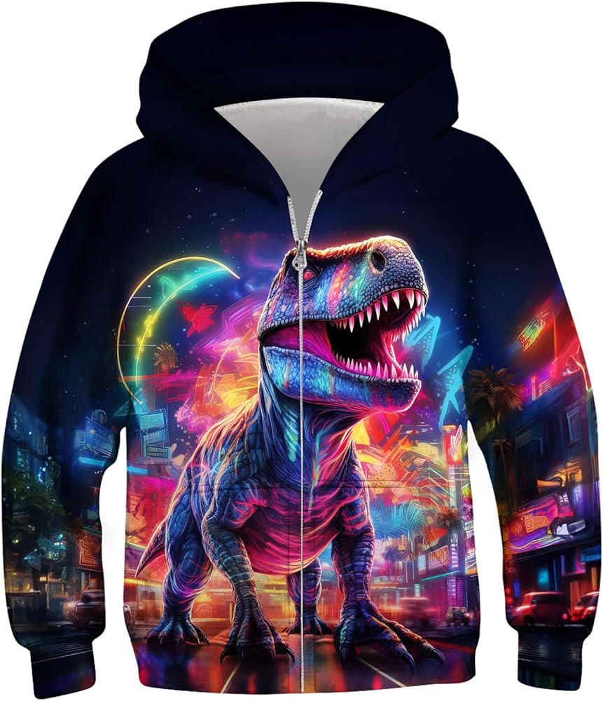 Idgreatim 6-14T Boys Girls Zip Up Sweatshirt 3D Graphic Hoodies with Pockets