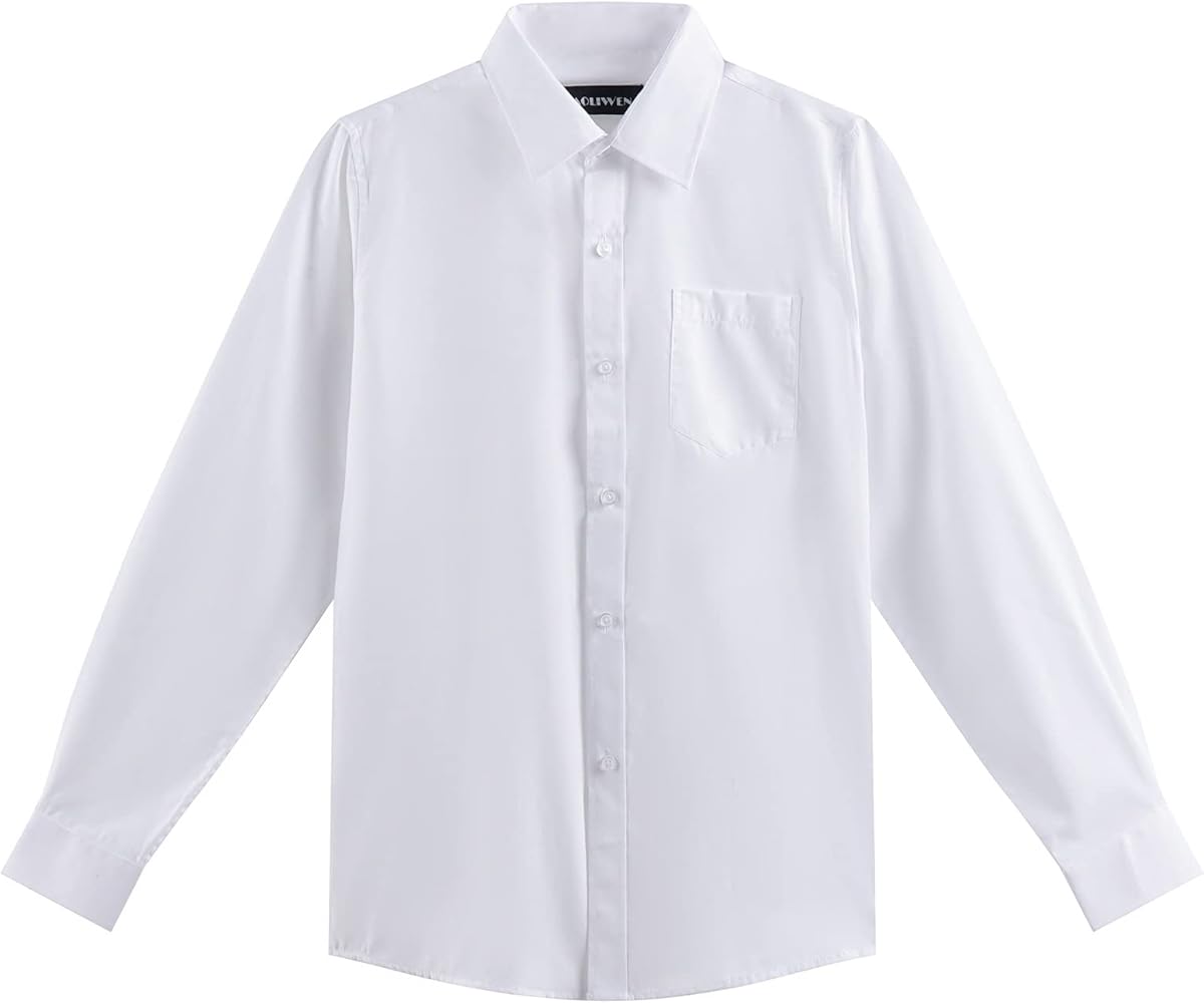 Boys Long Sleeve White Button Down Shirt - Collared Uniform Boys White Dress Shirt Button Up Shirt Boys