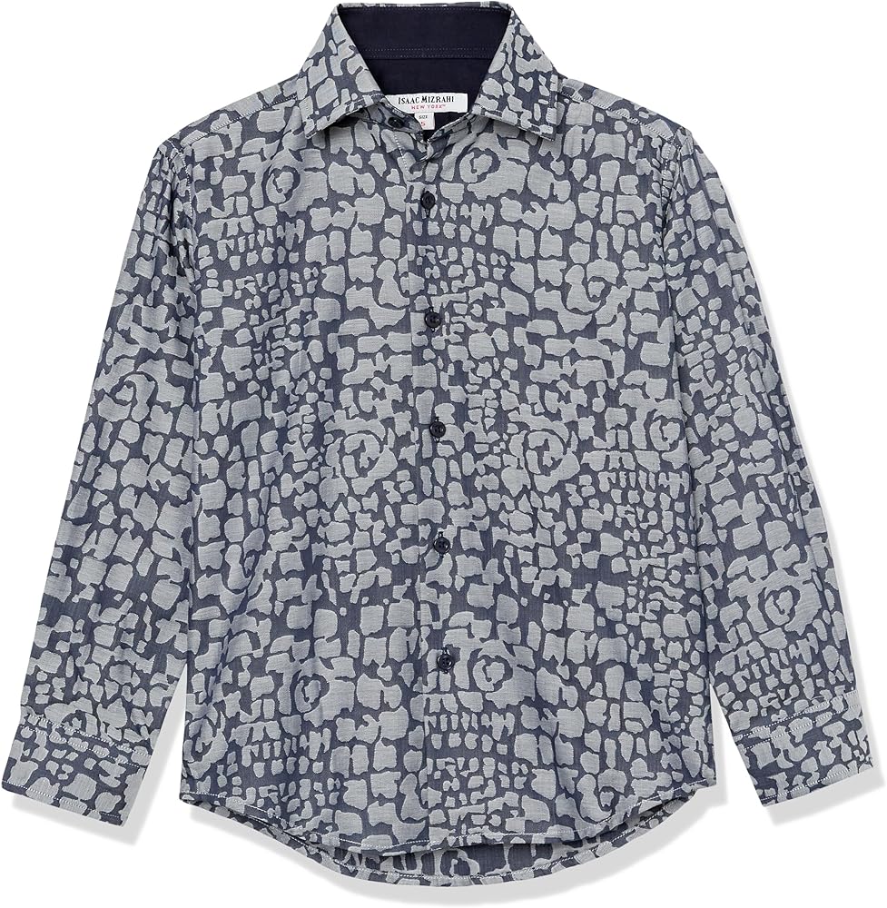 Isaac Mizrahi Boy's Long Sleeve Leopard Pattern Button Down Shirt