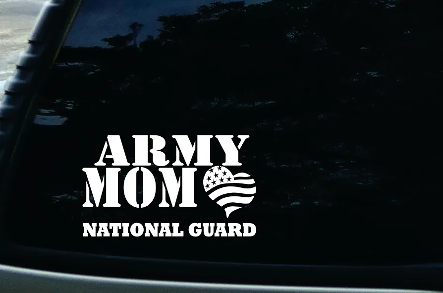 6" x 3.5" Army Mom National Guard with Heart Vinyl DIE Cut Decal for Your car, Truck, Window, latop or virtually Any Other Smooth Surface