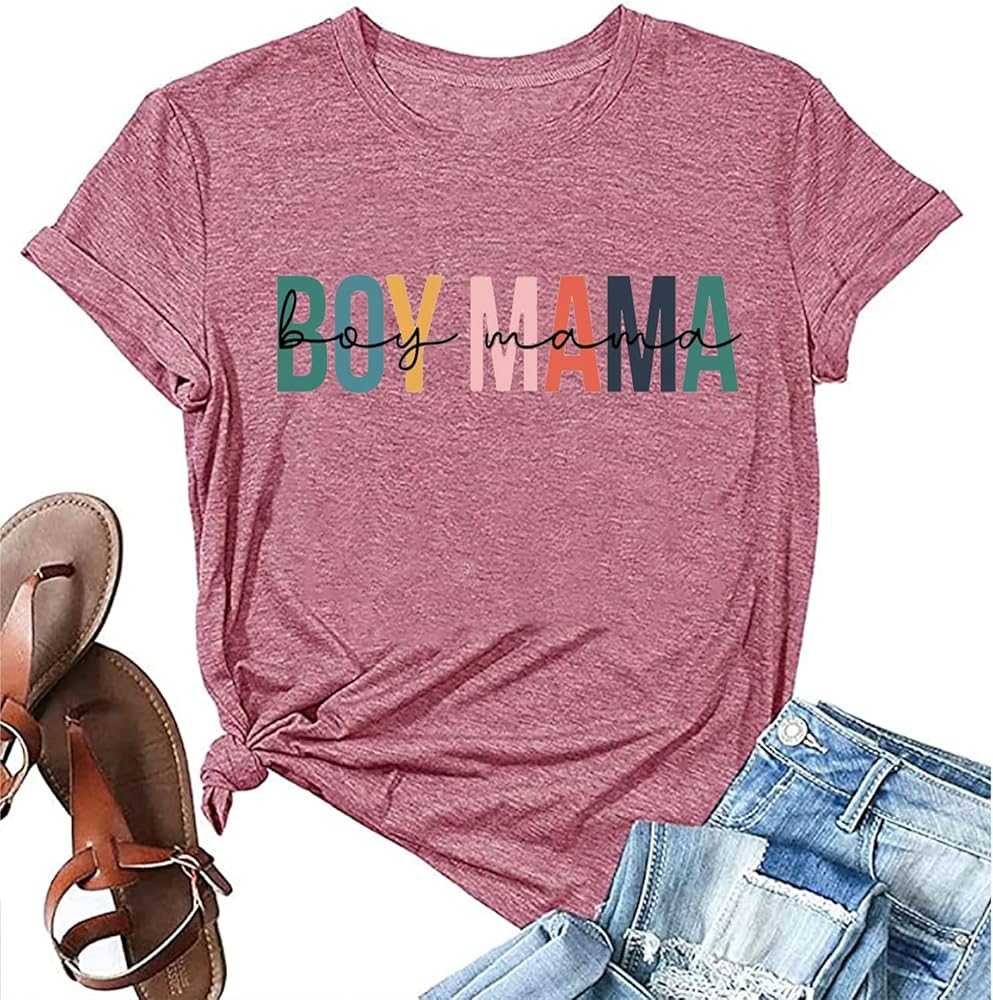 Boy Mama Tshirt Women Mother's Day Shirts Funny Letter Print Tee Tops Mom of Boys Shirts Summer Short Sleeve T-Shirt