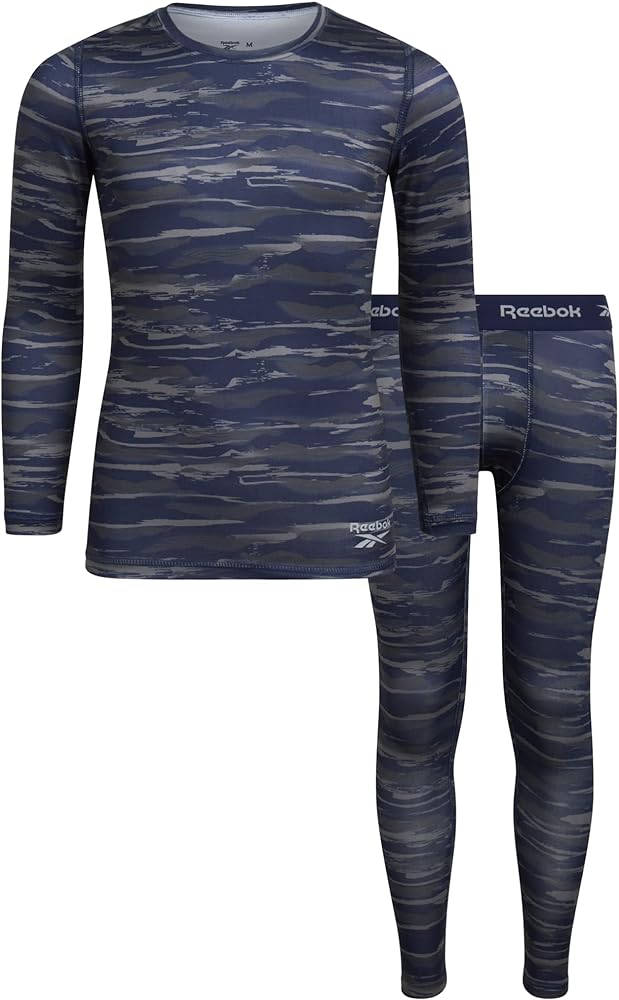 Reebok Boys’ Base Layer Set - 2 Piece Performance Long Sleeve T-Shirt and Long Tights Leggings - Underlayer for Boys (6-14)