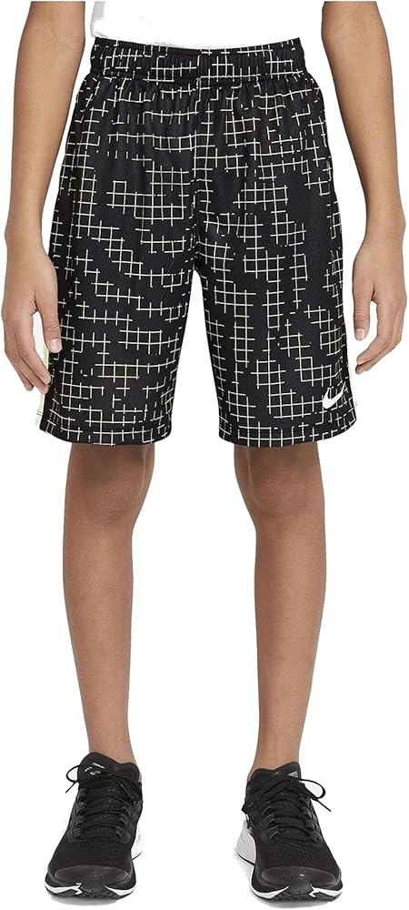 Nike Big Boys Dri-Fit Printed Training Shorts (Medium, Black/Barely Volt)