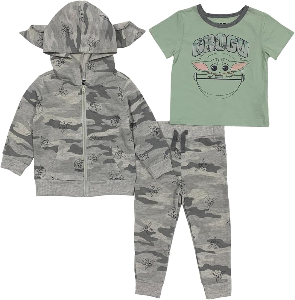 STAR WARS The Mandalorian Toddler Boys' Baby Yoda Hoodie, T-Shirt, and Pants Set