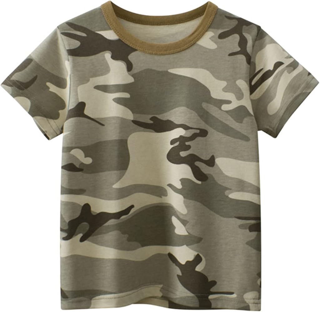 Toddler Kids Baby Boys Girls Striped Camouflage Short Sleeve Crewneck T Shirts Tops Tee Clothes for Children Summer