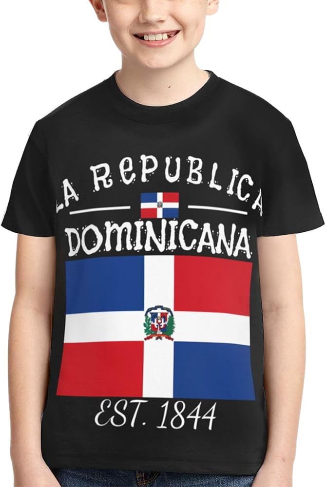 Dominican Republic Flag Boys Girls Shirts Kids Short Sleeve Classic Crewneck Top Tee