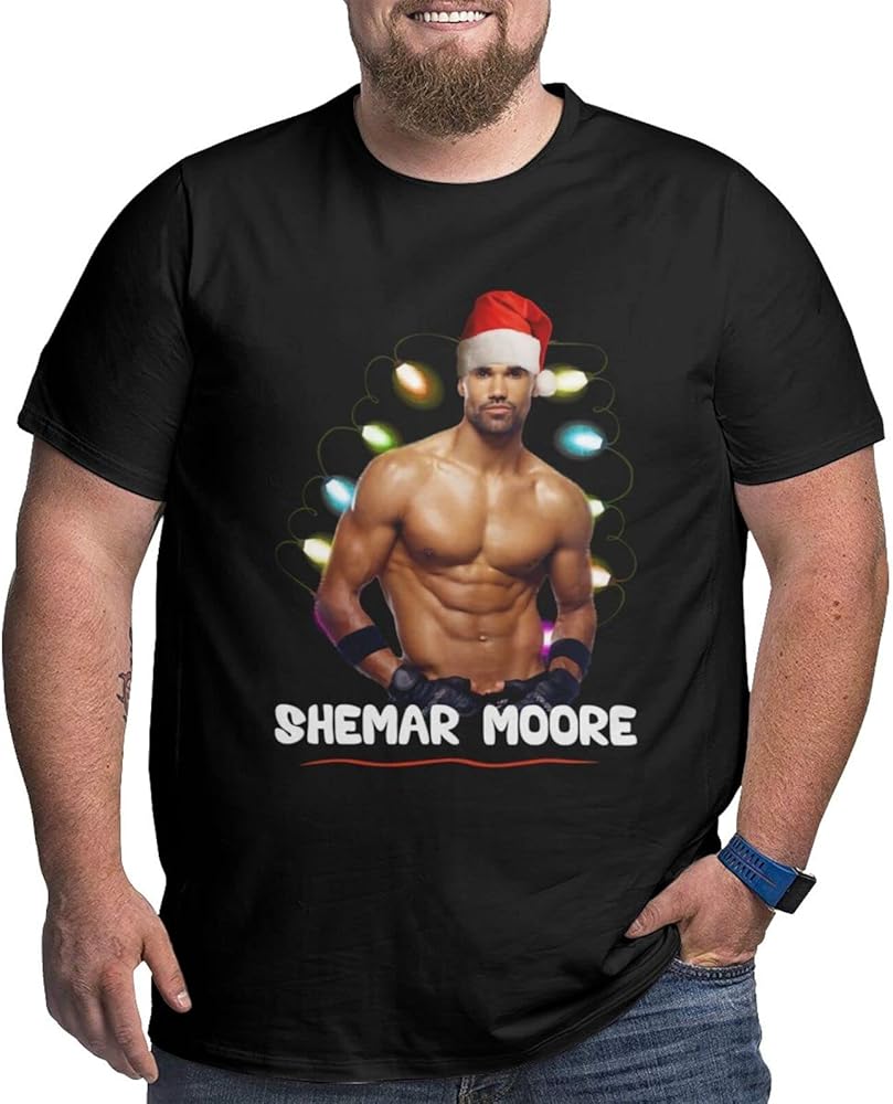 Shemar Moore Plus-Size t Shirt Men's Fashion Loose Fit Crew Neck Short Sleeve Big and Tall Cotton Top Tees