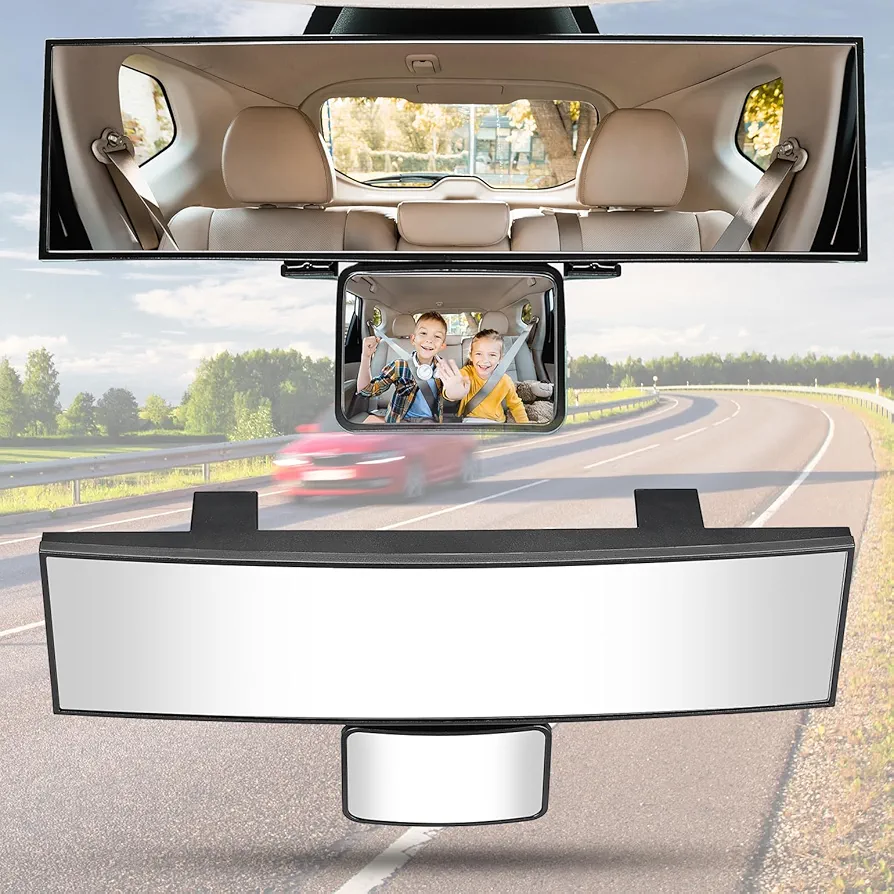 JOYTUTUS Car Rear View Mirror with Baby Mirror, Universal 11 Inch Panoramic Convex Rearview Mirror, Interior Clip-on Wide Angle Rear View Mirror to Reduce Blind Spot Effectively for Car SUV Trucks