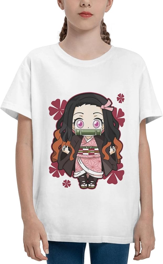 Anime Nezuko Kamado T-Shirt for Boys Girls Shirt Kids Teen Short Sleeve Tee Tops Black