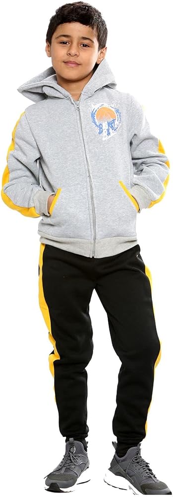 Kids Boys 2 Piece Tracksuit Basketball Hoodie Trouser Black Sweatshirt Set