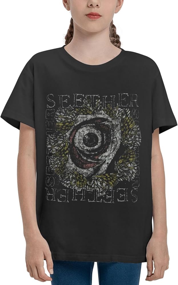 Seethers Shirt Boy's Girl's T Shirts Short Sleeve Graphic Tees Summer Casual Crewneck Tops Black