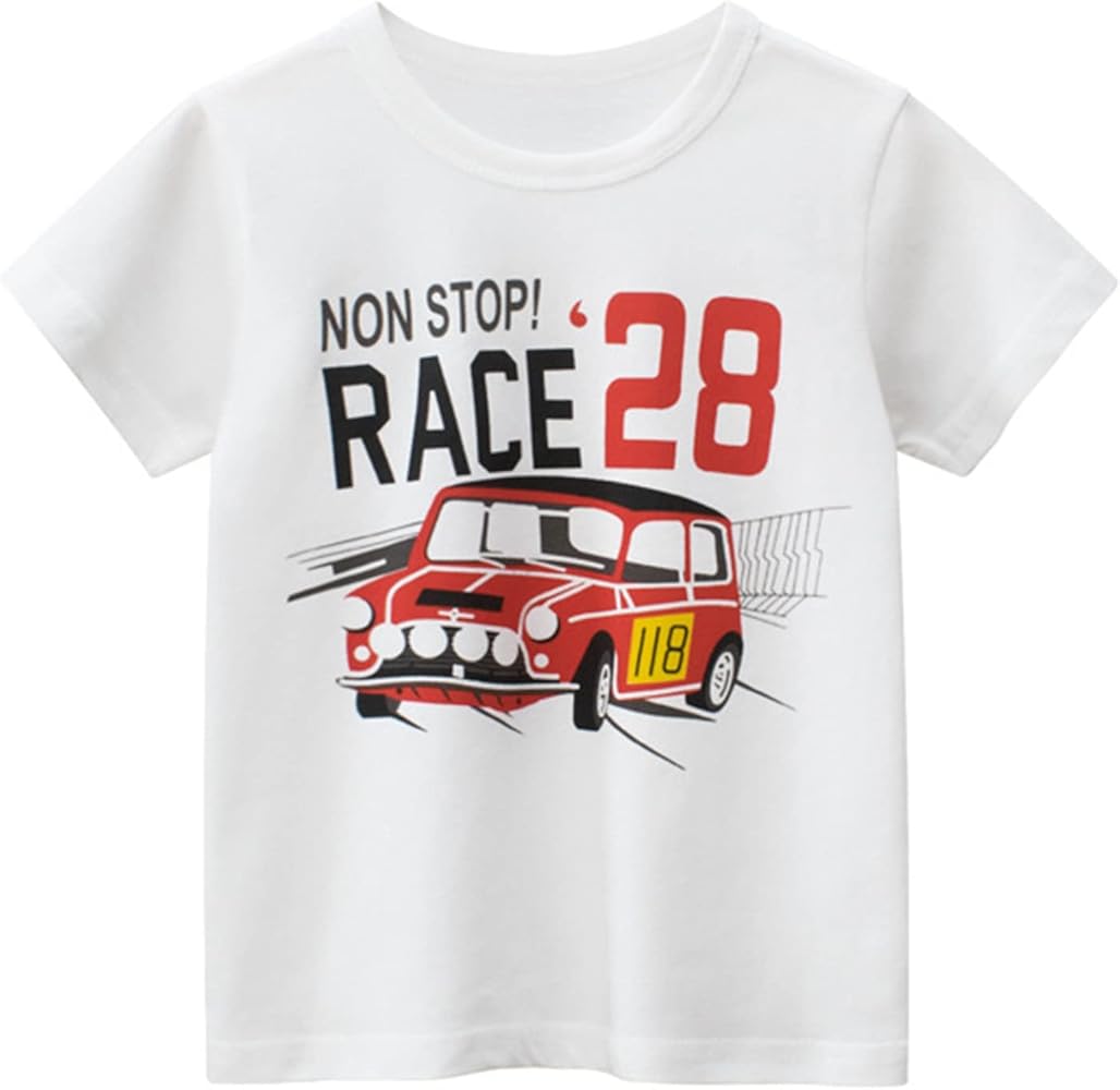 Toddler Kids Baby Boys Girls Cars Print Short Sleeve Crewneck T Shirts Tops Tee Toddler Boys Clothes Summer