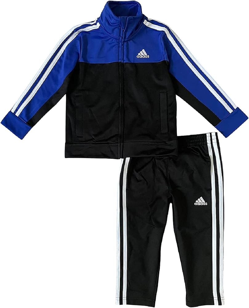 adidas Boys' Tricot Jacket & Pant Clothing Set (7, Bright Blue/Black)