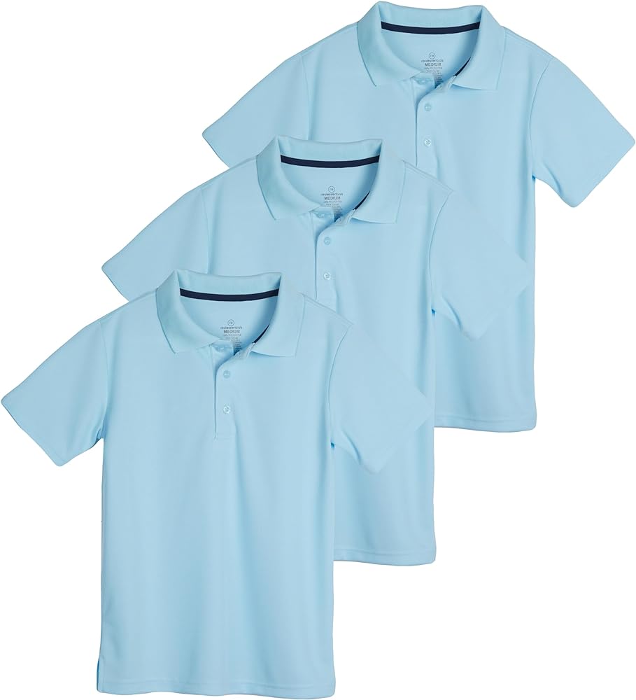 Real Essentials 3 Pack: Boy's Short Sleeve Polo Shirt - School Uniform Active Performance Golf (Ages 4-16)